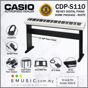 Casio CDP-S110 88 Key Digital Piano Home Package With Headphone, Bench, Stand, Dust Cover - White (CDPS110 / CDP S110)