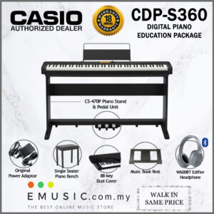 Casio CDP-S360 88 Key Digital Piano Education Package With Headphone, Bench, Stand, Dust Cover (CDPS360 / CDP S360)