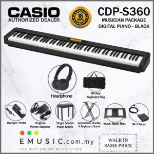 Casio CDP-S360 88 Key Digital Piano Musician Package With Headphone, Bench, Stand, Bag (CDPS360 / CDP S360)