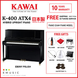 Kawai K400 ATX4 New Acoustic Hybrid Silent Upright Piano Ebony (K-400 ATX4 / K 400 ATX4)