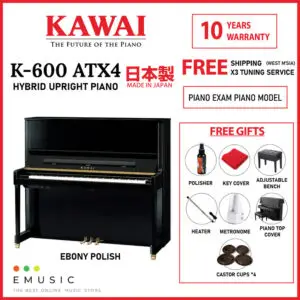 Kawai K600 ATX4 (Made in Japan) Acoustic Hybrid Silent Upright Piano (K-600 ATX4 / K 600 ATX4)