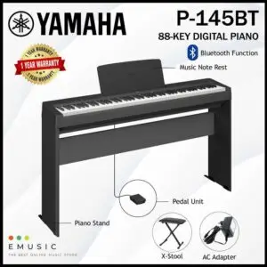 Yamaha P-145BT 88-key Bluetooth Digital Piano Basic Package (P-145BT / P145BT / P145 BT)
