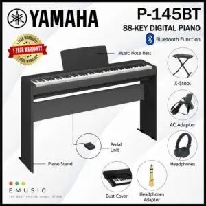 Yamaha P-145BT 88-key Bluetooth Digital Piano Value Package (P-145BT / P145BT / P145 BT)