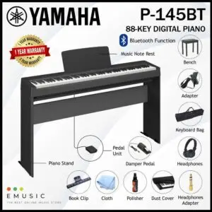 Yamaha P-145BT 88-key Bluetooth Digital Piano Full Package (P-145BT / P145BT / P145 BT)
